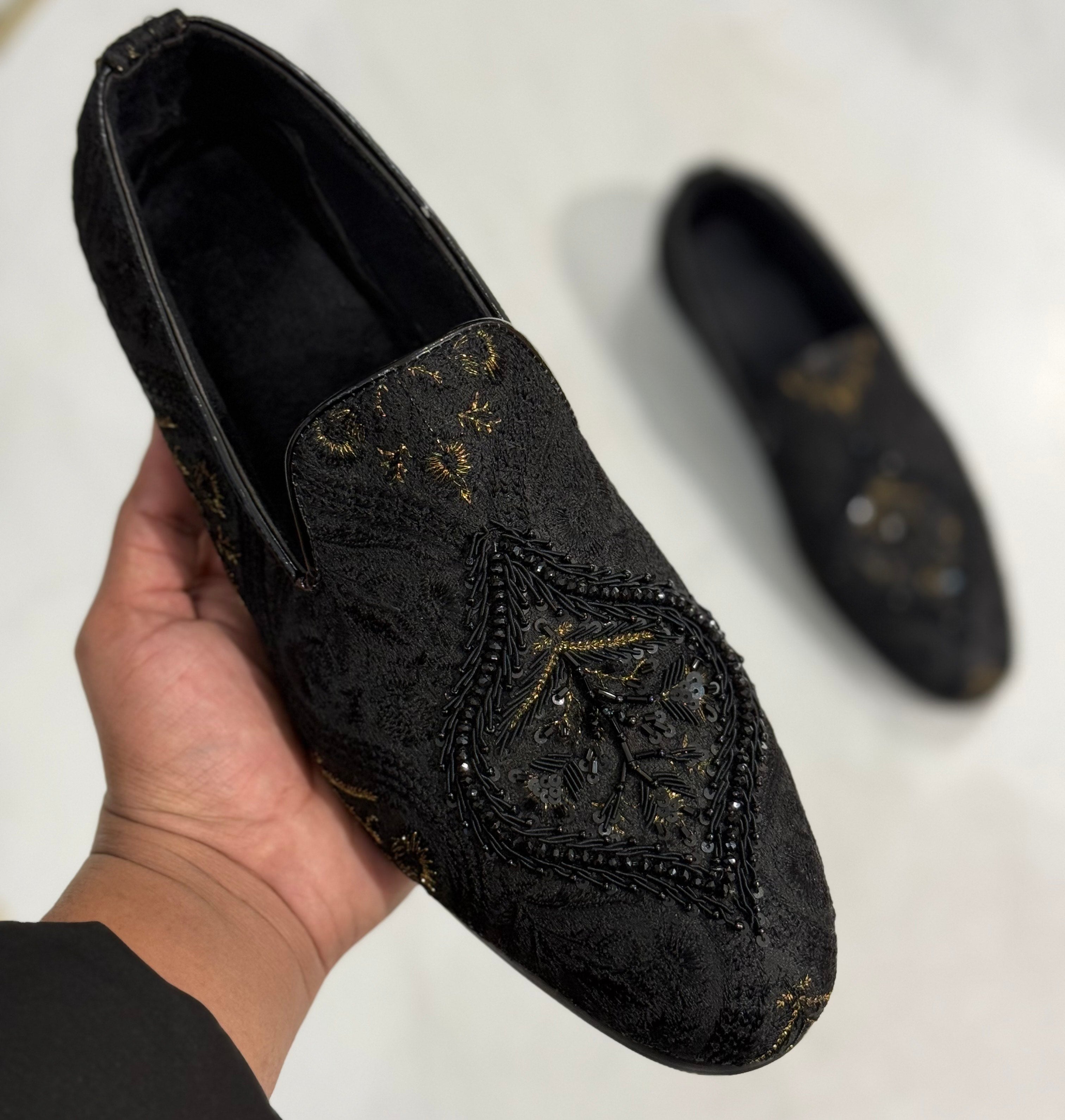 Handmade Black Embroidered Shoes